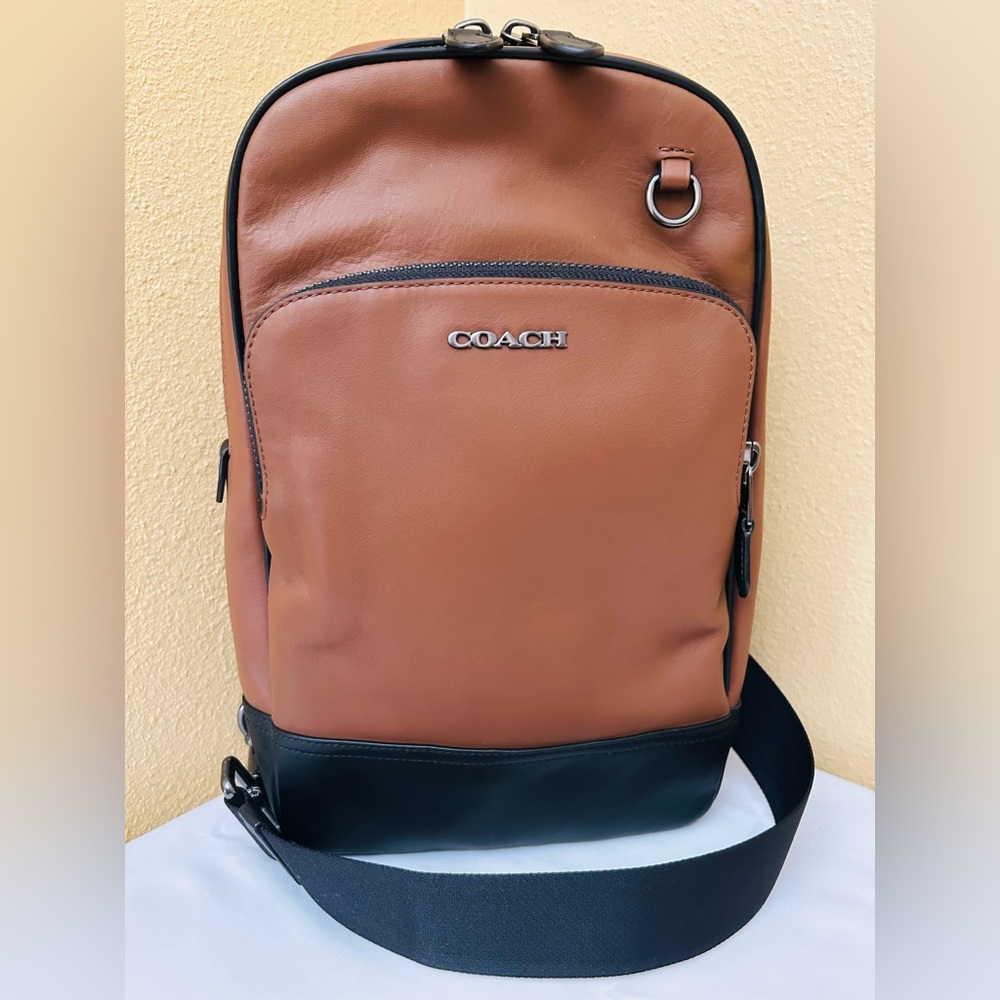 COACH GRAHAM SLING PACK LEATHER SADDLE BROWN GUNMETAL C2931